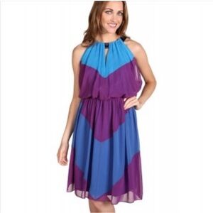 Women’s Vince Camuto Color Block Blue Night Chevron Dress size 6 NWT MSRP $138